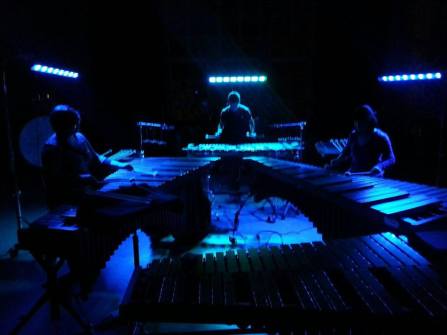 We weren't able to use our lights in the performance of Rain Tree at PASIC, so here's a pic from one of our rehearsals!